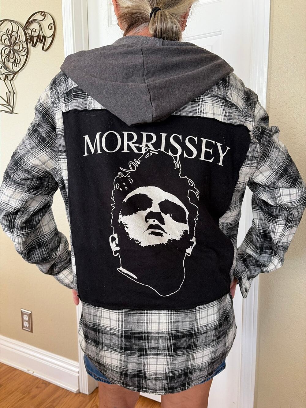 Morrissey Upcycled Flannel Shirt with Hood Unisex Size MediumM